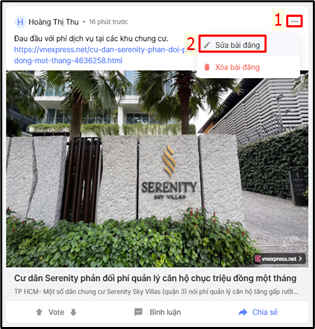 Tính năng sửa bài đăng trên Meey Share