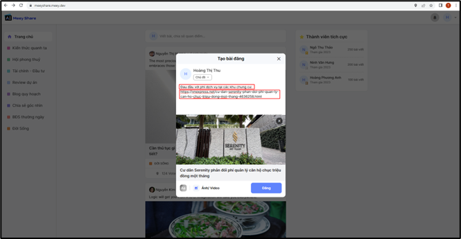 Gán link bài báo tại phần mô tả